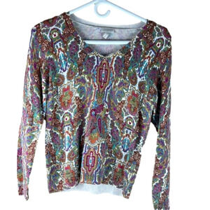 Talbots Multicolour Paisley Petite V-Neck Sweater Small